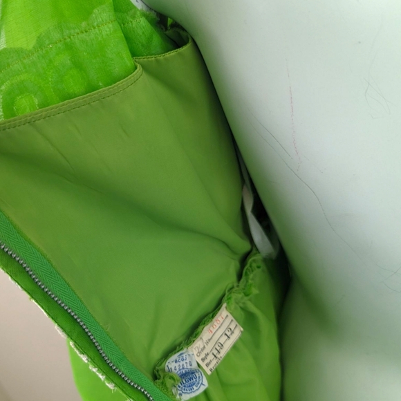 Vintage 70s Crochet Trimmed Maxi Peasant Dress Green Chiffon Overlay Womens S - Picture 12 of 14